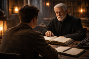 Charles learns about The Merchant&rsquo;s Corridor from the Skelderheim Librarian