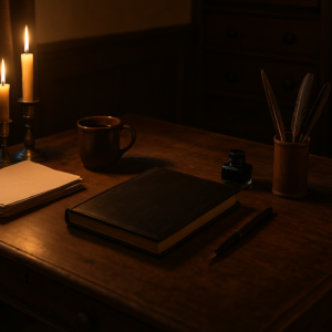 myles pibbles desk in his study